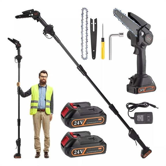 Cordless Pole Saw & Mini Chainsaw 2-IN-1 Battery Powered 4/6In Brushless 1500mAh