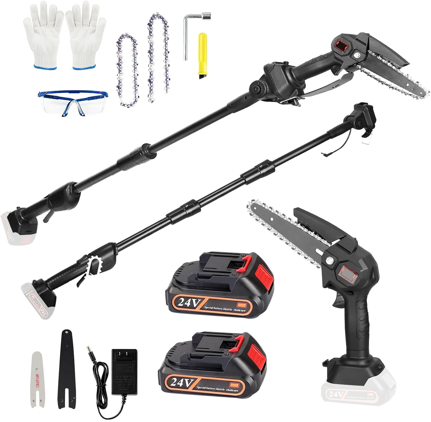 Cordless Pole Saw and Mini Chainsaw 2 IN 1 Pole Chainsaw Brushless Electric Pole Saw Battery Powered 4in 6in Chainsaw 67 Inch Max Reach Tree Trimmer