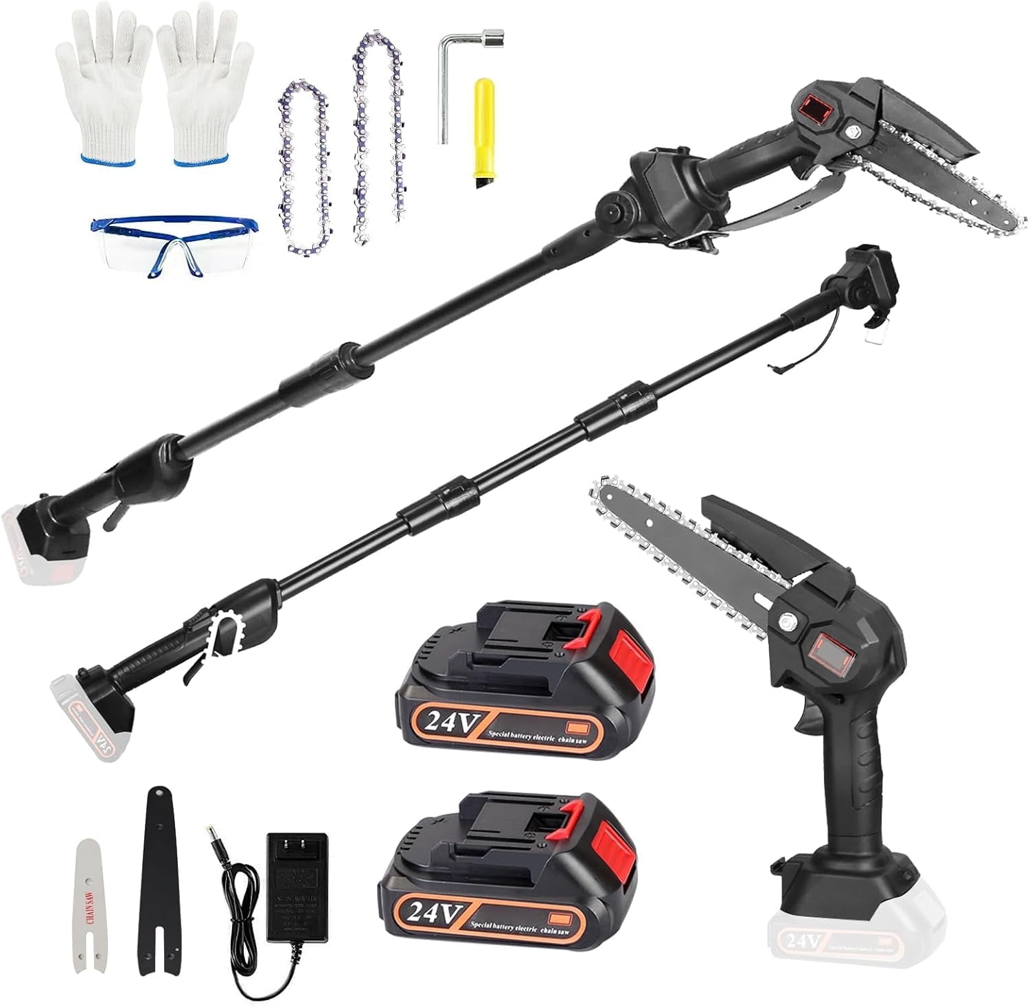 Cordless Pole Saw and Mini Chainsaw,2-IN-1 Pole Chainsaw,Brushless Electric Pole Saw Battery Powered 4in/6in Chainsaw, 67 Inch Max Reach Tree Trimmer Pole Saw