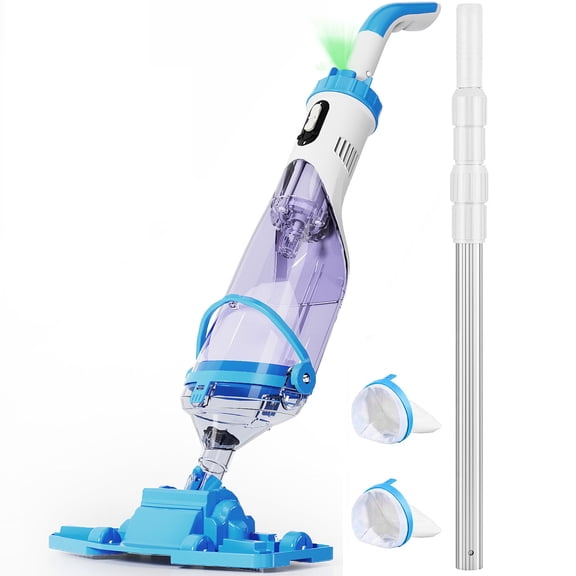 Cordless Pool Vacuum for Above Ground Pool, 11.4" Wider Vacuum Head for Efficiency Cleaning, Handheld Pool Cleaner, 60" Telescopic Pole, 1H Run Time, Ideal for In-Ground Pools, Spas, and Hot Tubs