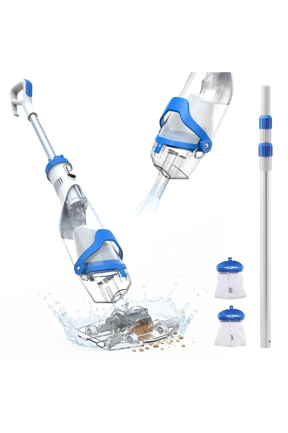 40W Cordless Handheld Pool Vacuum Cleaner, 18.5 GPM Rechargeable Pool Vacuum, 75 Min Runtime, 2 Hr Fast Charging for Pool, Spa & Hot Tub with 87.5" Telescopic Pole