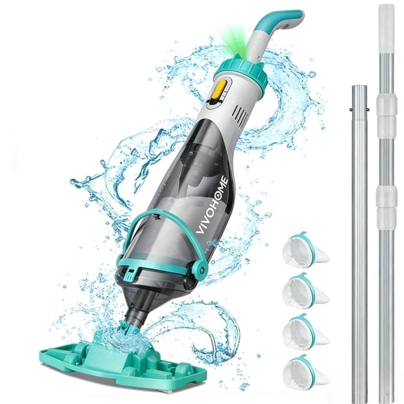 Cordless Pool Vacuum with Telescopic & Extension Poles 9.12ft, 18.5 GPM Suction, 60-Min Run Time, Handheld Cleaner Rechargeable with Battery Indicator for Pools/Spas- Green