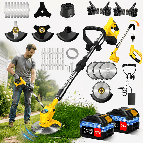 Cordless Portable Electric Lawn Mower Integrates Weeding And Edge Trimming Functions. It Is Equipped with Two Large-Capacity Lithium Batteries for Long Endurance. The Cutting Head