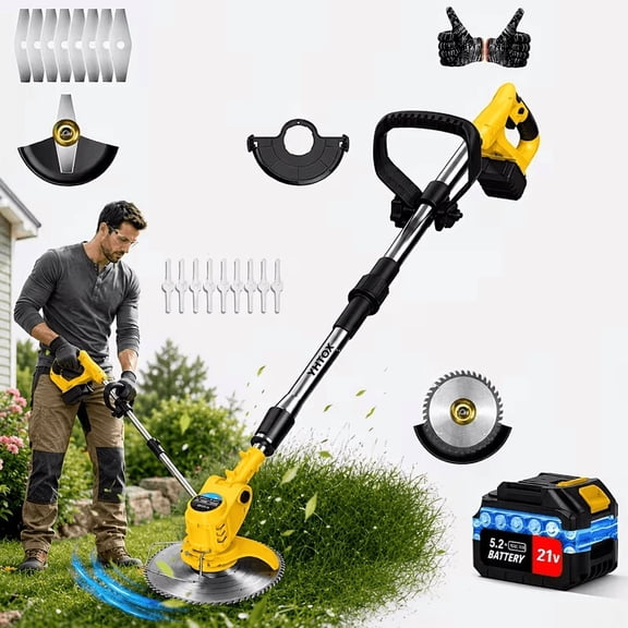 Cordless Portable Electric Lawn Mower with Weeding And Edge Trimming Functions. Equipped with Two Large-Capacity Lithium Batteries for Long Endurance. The Cutting Head Can Flexibly