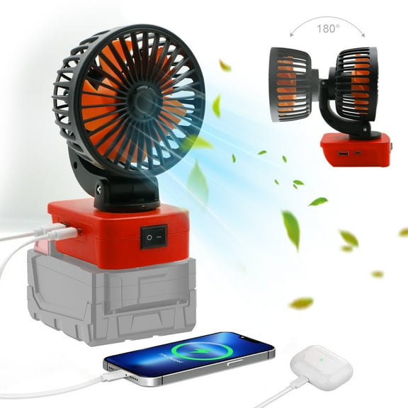 Cordless Portable Fan Compatible with Milwaukee 18V Battery Powered Jobsite Fan with Low Voltage Protection with USB Fast Charging for Workshop, Camping and Tent