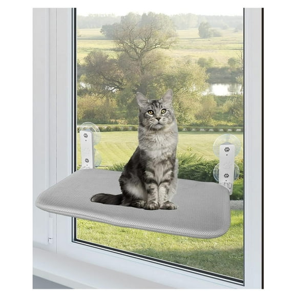 Cordless Portable Foldable Cat Window Perch Hammock with Metal Frame, Strong Suction Cups, and 2 Fabric Covers for Indoor Cats - Medium