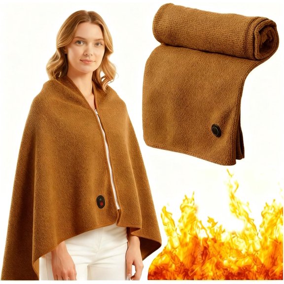 Cordless Portable Heated Shawl for Women - Upgraded 3 Heating Levels, USB Rechargeable Electric Heated Wrap