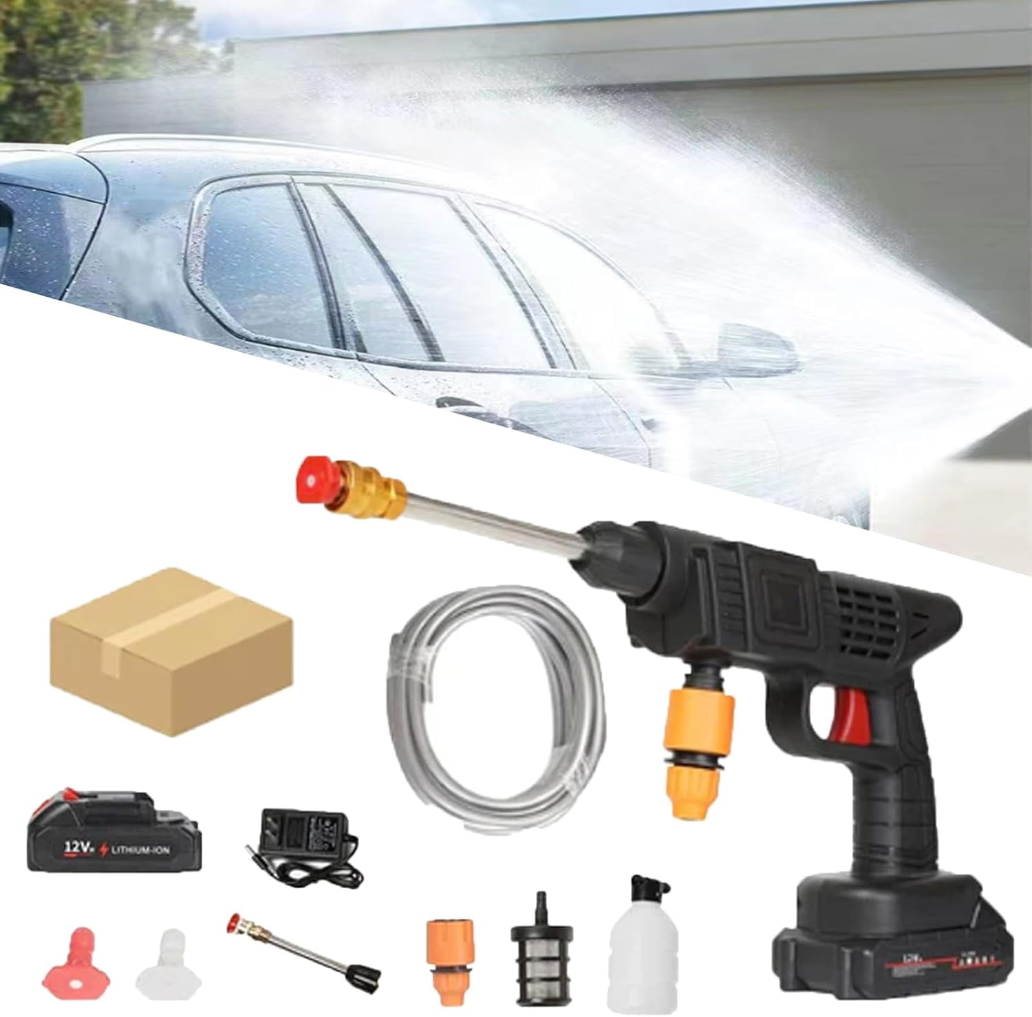 Cordless Portable High Pressure Spray Water Gun, Pistola para Lavar Carros a Presion, Power Washer Gun, 6-in-1 Nozzle High Pressure Washer Gun, Handheld Pressure Washer for Car,Home,Garden (Set B)