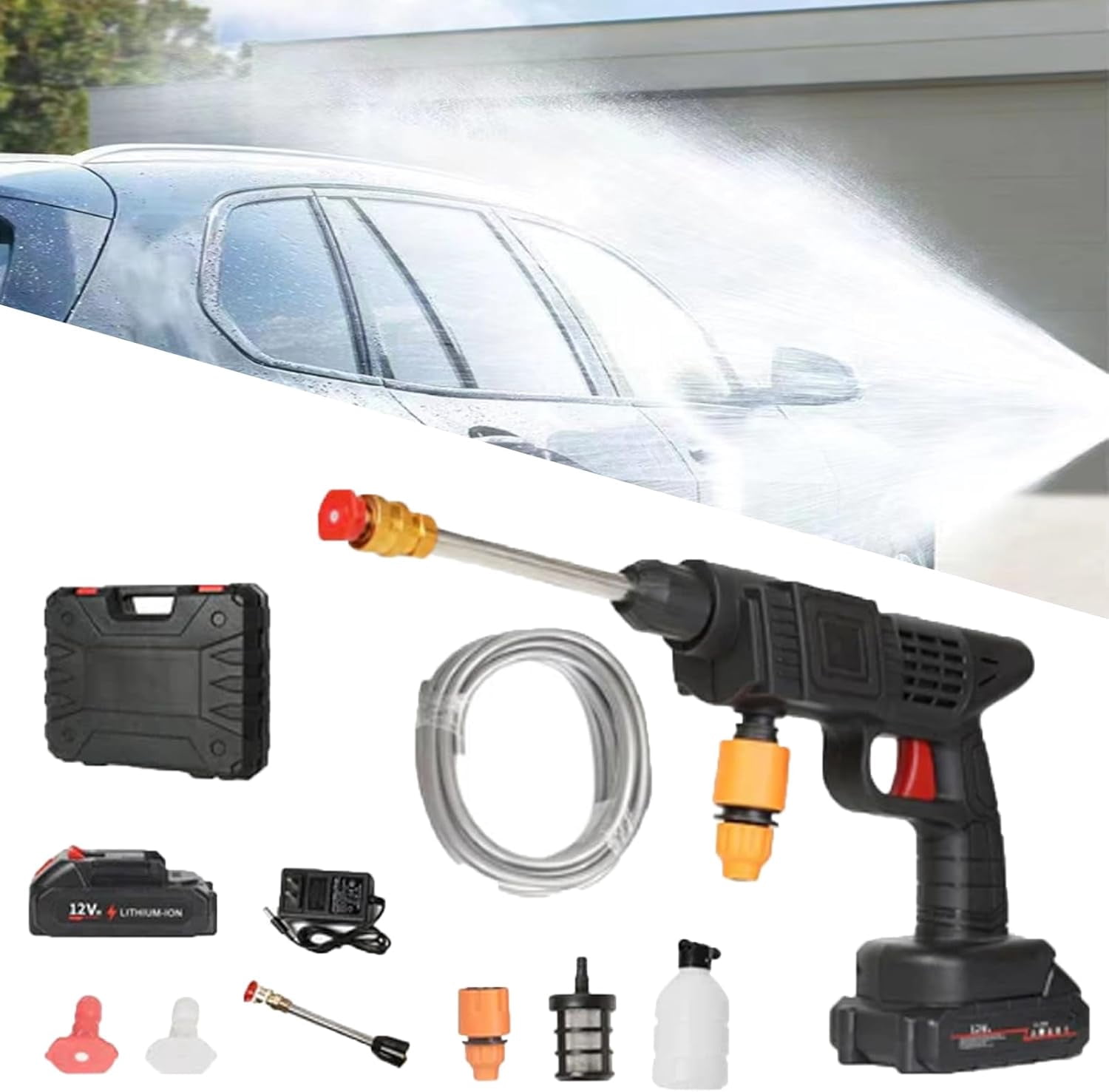 Cordless Portable High Pressure Spray Water Gun, Pistola para Lavar Carros a Presion, Power Washer Gun, 6-in-1 Nozzle High Pressure Washer Gun, Handheld Pressure Washer for Car,Home,Garden (Set A)