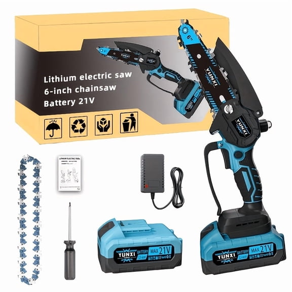Cordless Portable Mini Chainsaw, Handheld Battery Powered Saw with Safety Lock for Tree Pruning Wood Cutting