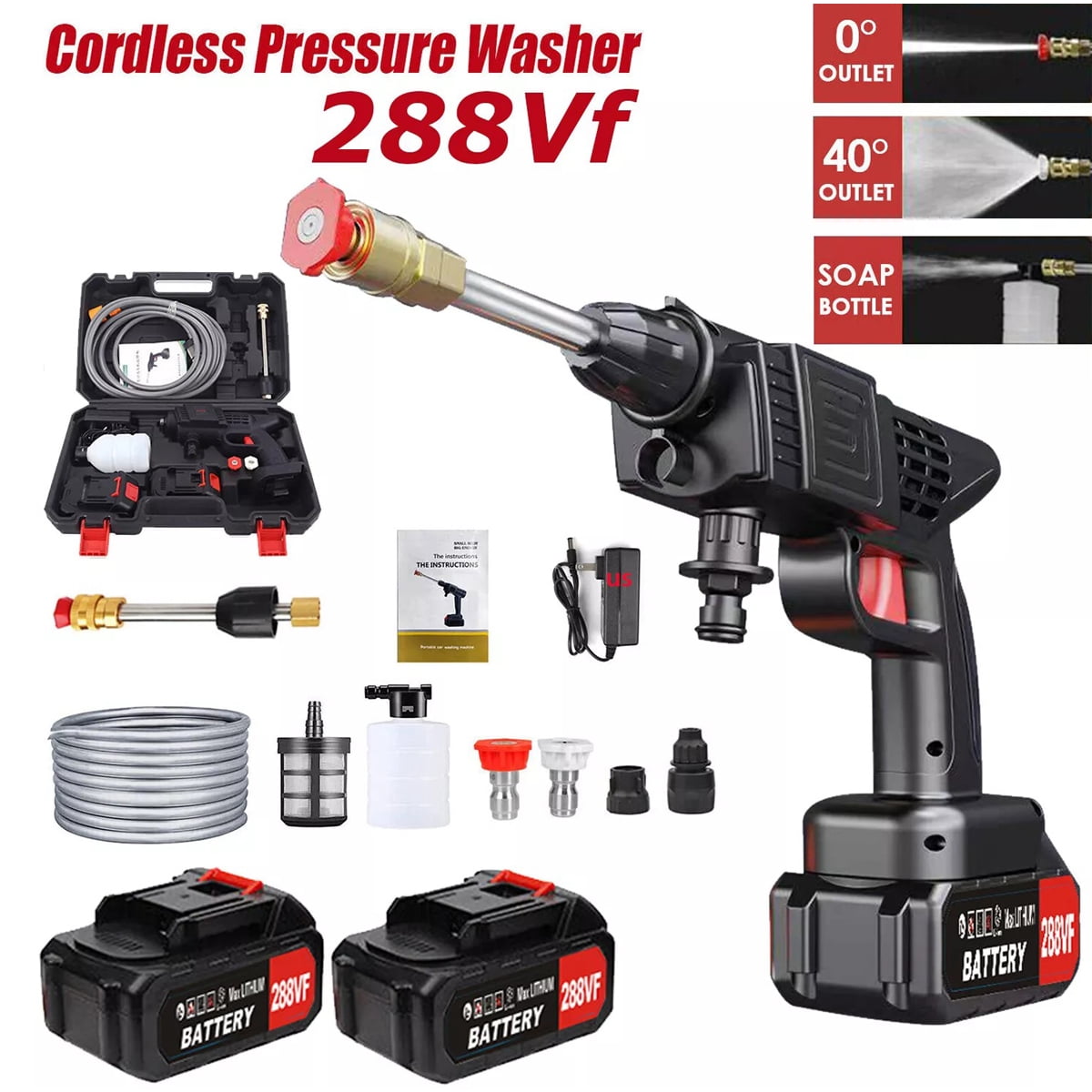 Cordless Portable Power Washer - Battery Powered Pressure Washer,Handheld Pressure Washer Gun with Nozzles,Rechargeable High-Pressure Car Washer Gun for Car Washing/Home/Floor
