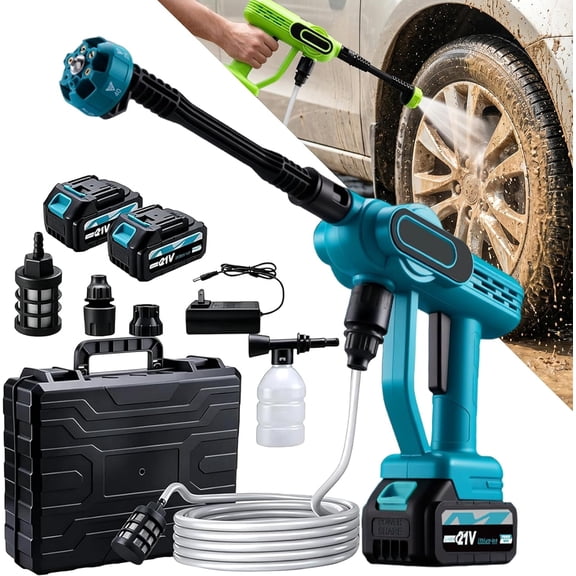 Cordless Portable Washer, 1800 PSI Battery Powered Portable Pressure Washer Cordless with 6-in-1 Nozzle, 16.5FT 2x3000mAh Batteries & Charger, Storage Case for Car Home Patio Garden (Blue)