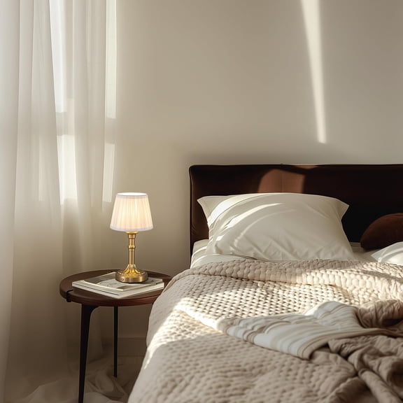 Cordless Portables Table Lamp, LED Fabric Shade Small Desk Lamps, 4000mAh Battery Powered Lighting, 2700K Stepless Dimmable Light for Living Room, Dining Room, Bedroom, Bedside (Bronze)