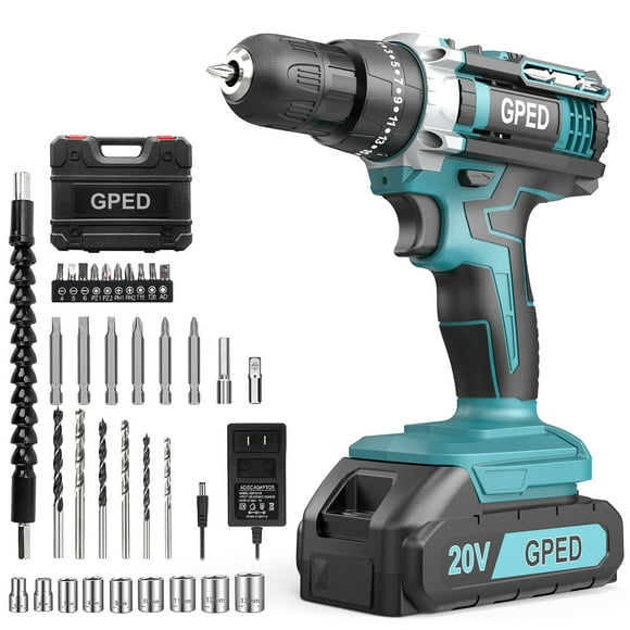 Cordless Power Drill Set, Power Drill Driver Kit with 1 Lithium-Ion & Charger, 3/8"Keyless Chuck, 25+1 Position Electric Drill, 2-Speed Transmission, Built-In Led And 34pcs Drill/Driver Bits, Blue
