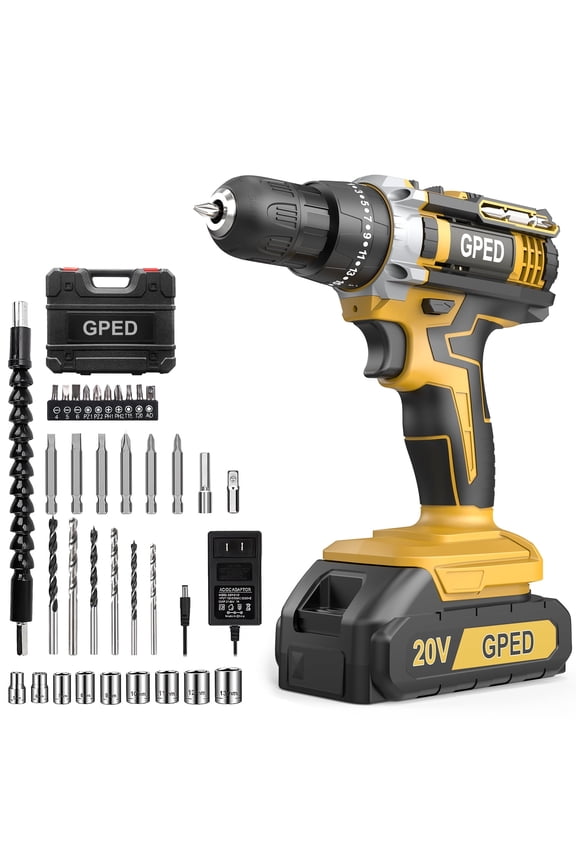 Cordless Power Drill Set, Power Drill Driver Kit with 1 Lithium-Ion & Charger, 3/8"Keyless Chuck, 25+1 Position Electric Drill, 2-Speed Transmission, Built-In Led And 34pcs Driver Bits, Yellow