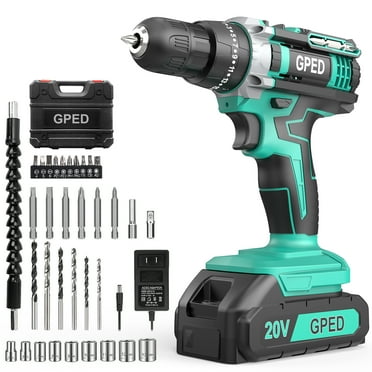Cordless Power Drill Set, Power Drill Driver Kit with 1 Lithium-Ion & Charger, 3/8"Keyless Chuck, 25+1 Position Electric Drill, 2-Speed Transmission, Built-In Led And 34pcs Drill/Driver Bits, Green