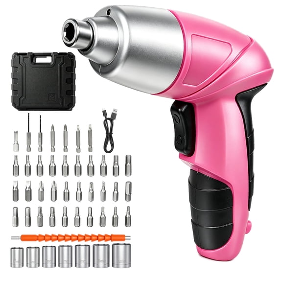Cordless Power Screwdriver, 47-in-1 Electric Screwdriver Rechargeable Set, Rechargeable 3.7V Cordless Screwdriver with 30 Driver Bits, Power Tool for Office & Home Use, Pink