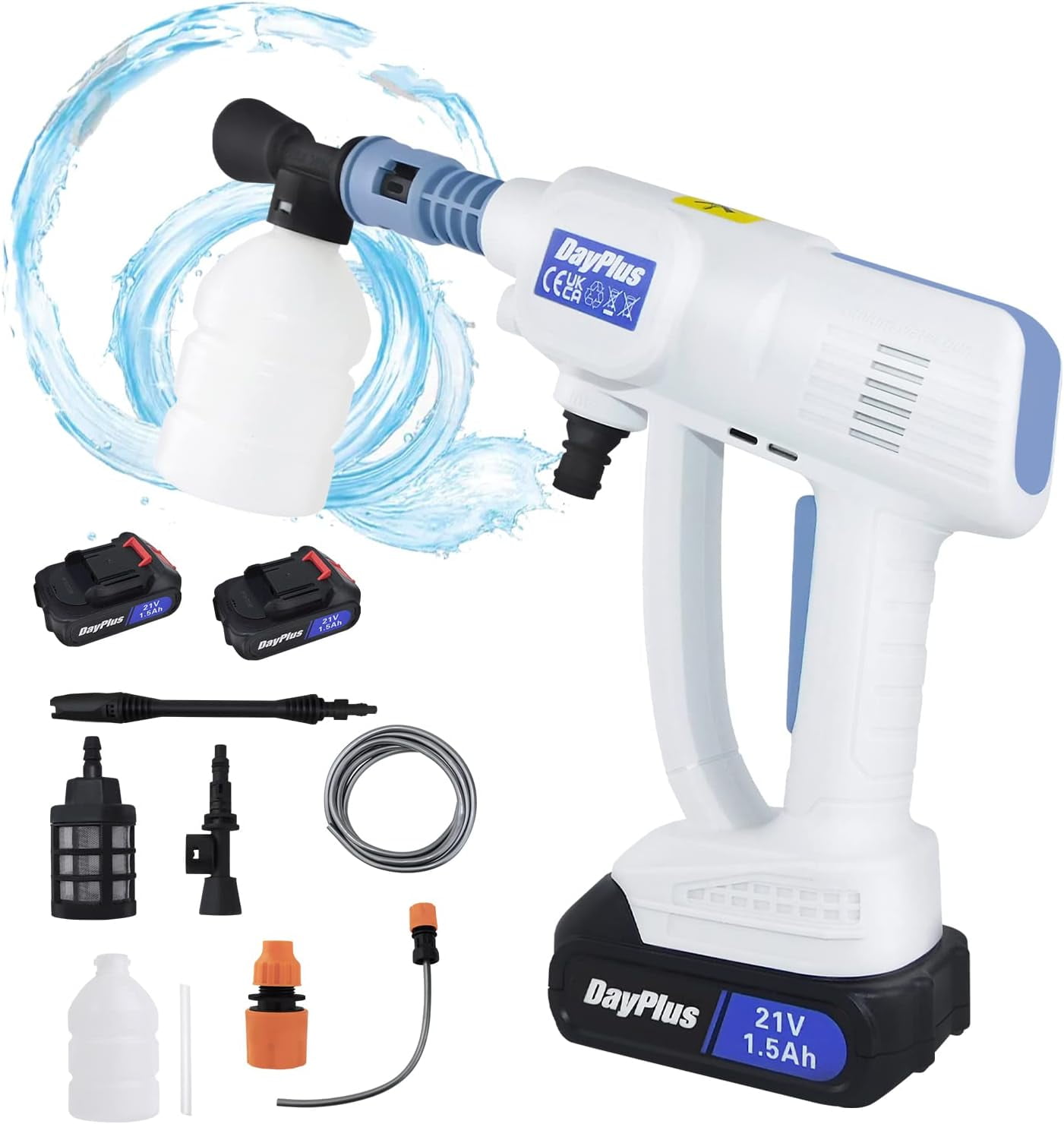 Cordless Power Washer, 21V Cordless Pressure Washer with 1.3Ah Rechargeable Battery, 6-in-1 Adjustable Nozzles, Portable Pressure Washer for Car Wash, Outdor Fence, Floor Cleaning & Garden Watering