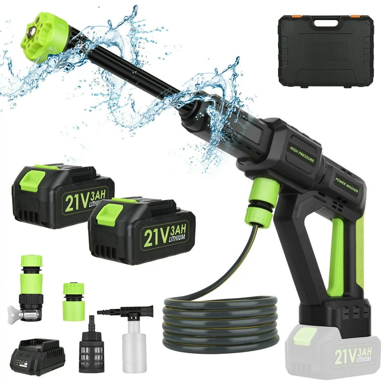 Cordless Power Washer Portable Pressure Washer 28 Bar 406 PSI Battery Jet Washer with 2 Pack Battery 6 In 1 Nozzle Foam Pot 16FT Hose for Patio