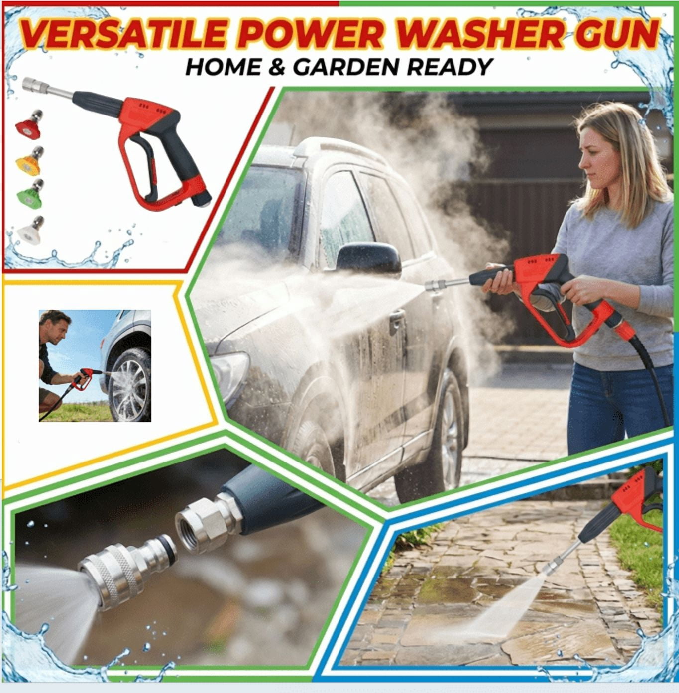 Cordless Power Washer with Spray Nozzle, Compatible with Regular Garden Hose to Create Strong Water Jet, 360° Rotatable Design