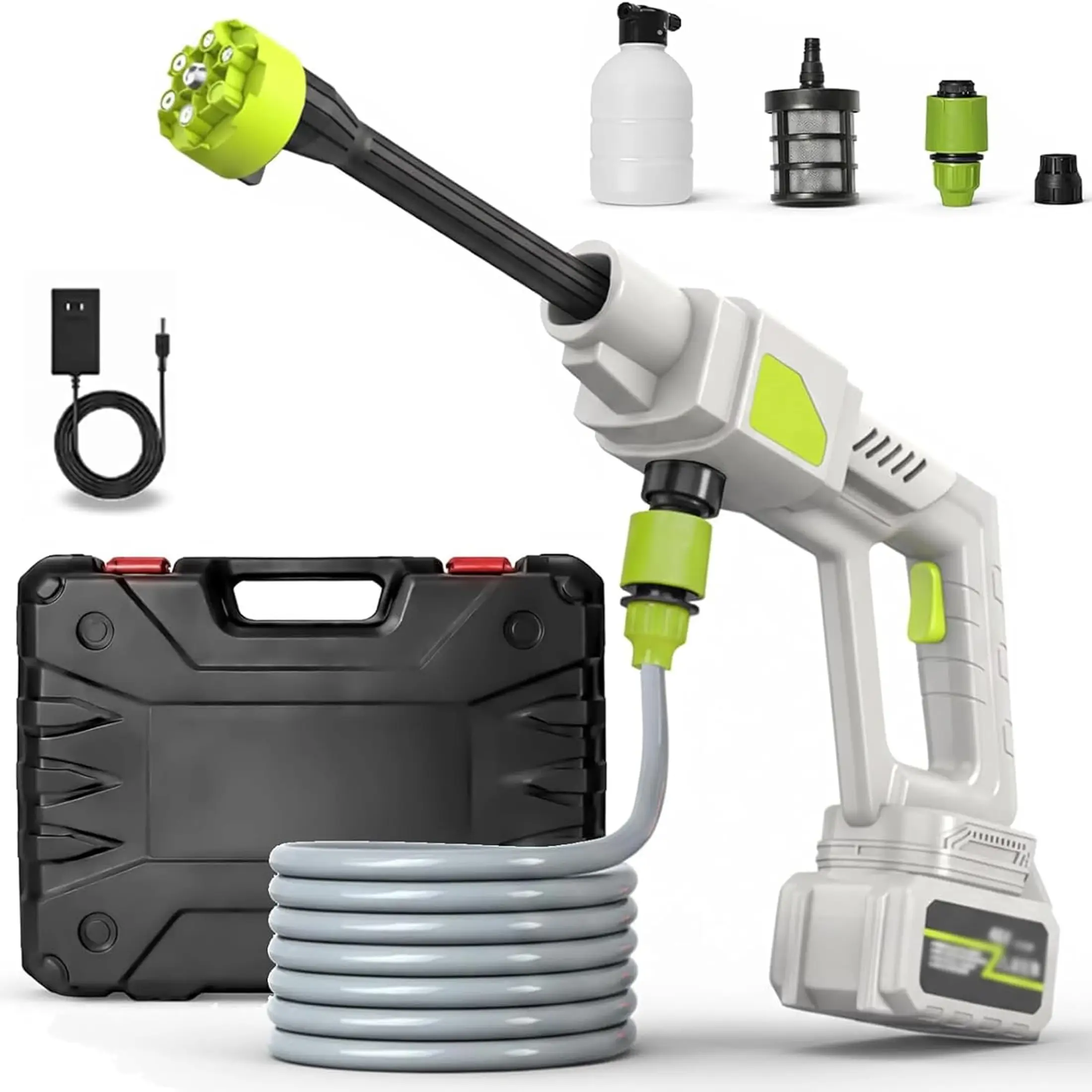 Cordless Pressure Washer 1 Set White, 48V Battery Powered with 6-in-1 Nozzle for Car Floor Yard Patio Garden