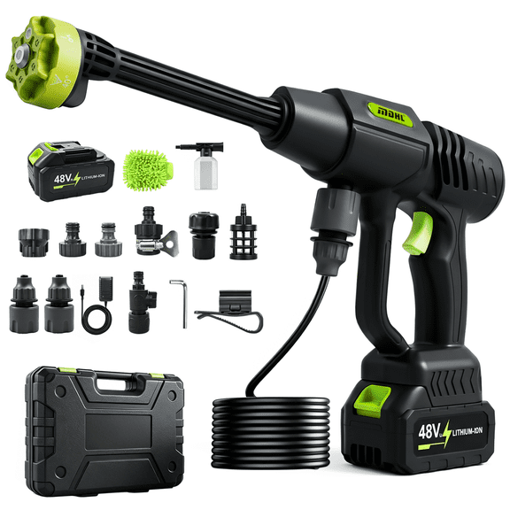 Cordless Pressure Washer, 1200KPA 3.0 GPM Portable Power Washer with 30 Speed Levels Portable Power Washer, 6-in-1 Nozzle & 16.4FT High-Elastic Hose, Handheld Pressure Washer for Home, Car, Yard