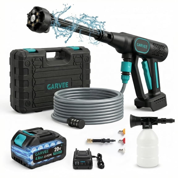 Cordless Pressure Washer 320 PSI Portable Power Cleaner with 6-in-1 Nozzle & 26ft Hose, Rechargeable Handheld Washer for Car Wash, Patio, Yard, Fence, Wall, House Outdoor Cleaning, Lake Blue