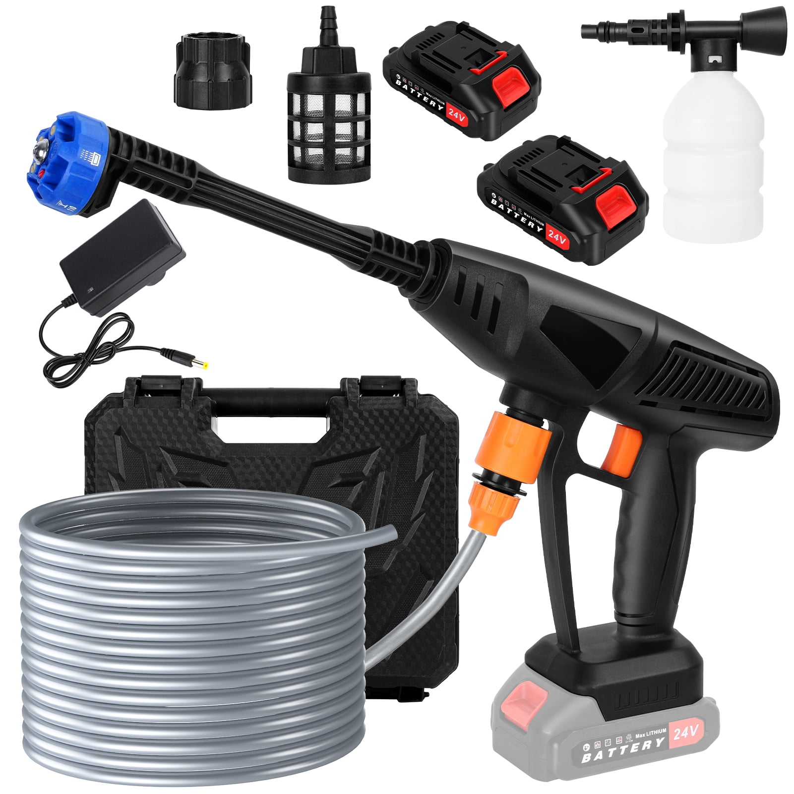 Cordless Pressure Washer, 3300 r/min Portable Cordless Power Washer, 24V 1500mAh Battery Powered Pressure Washer, 6-in-1 Nozzle High Pressure Washer Gun, Handheld Pressure Washer for Car,Home,Garden