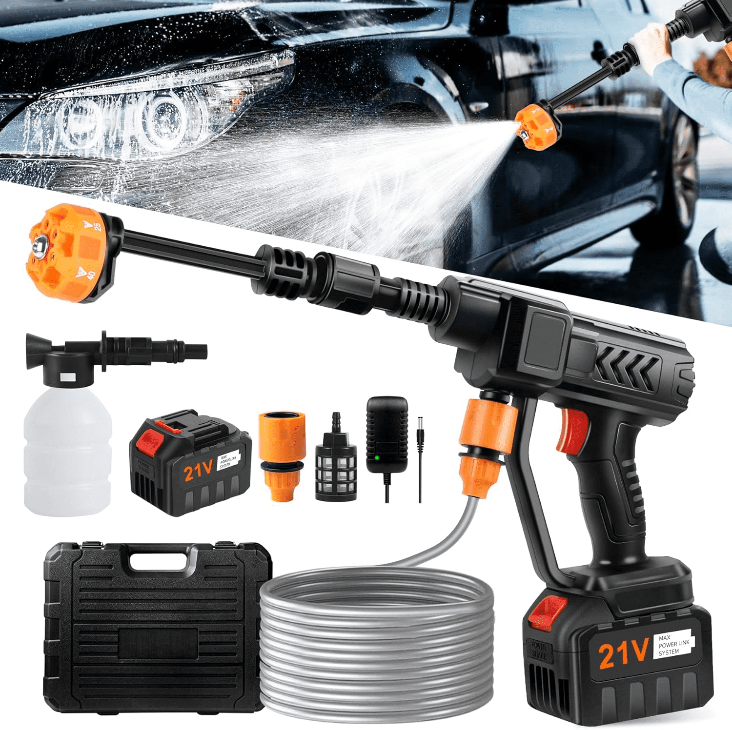 Cordless Pressure Washer, 500PSI Portable Cordless Power Washer, 18000mAh Battery Powered Pressure Washer, 6-in-1 Nozzle High Pressure Washer Gun, Handheld Pressure Washer