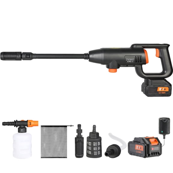 Cordless Pressure Washer, 580-PSI 1.1 GPM Portable Power Cleaner, Handheld High-Pressure Washer Gun with 6-in-1 Nozzle & Foam Pot, Battery Operated for Car Washing