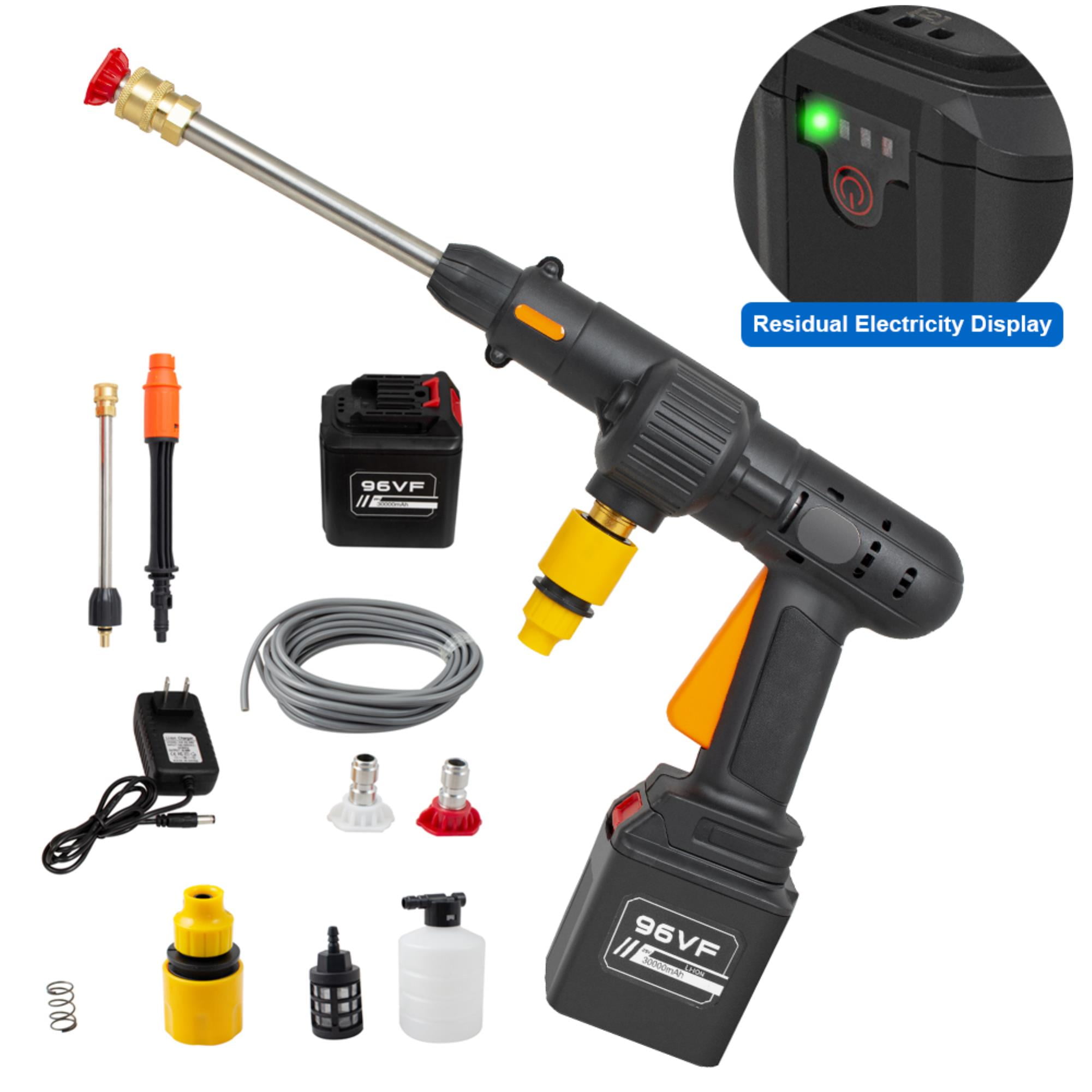 Cordless Pressure Washer: 653PSI, High Power Electric Sprayer Water  with Double Guns, Power Display, Adjustable Nozzle, and 33ft Water Pipe. Includes Battery and Charger.