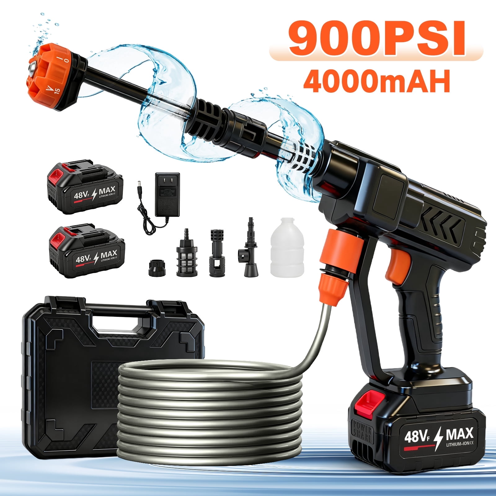 Pressure Folder Cordless Pressure Washer, 900PSI Portable Power Washer with 2PCS 4.0Ah ...