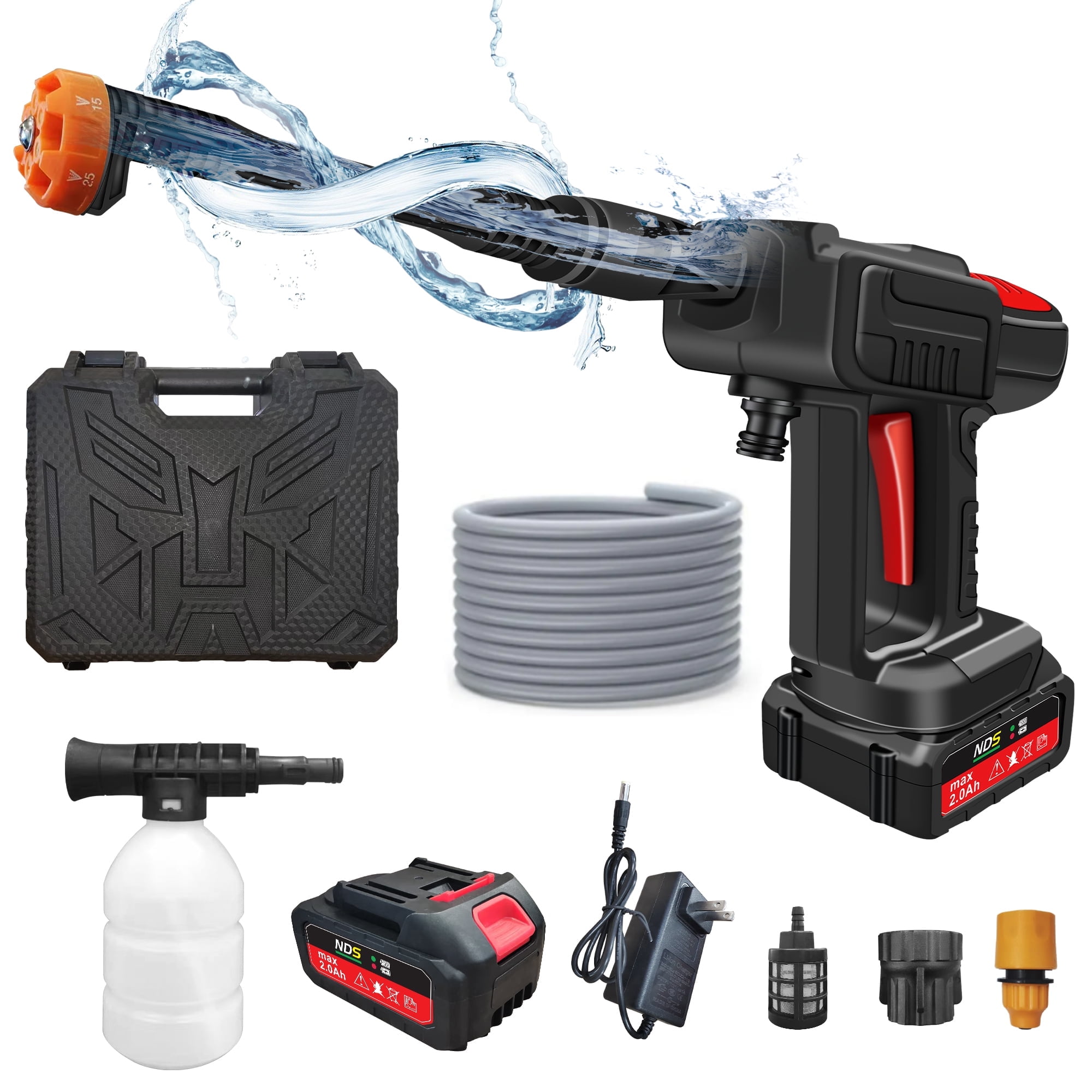 Cordless Pressure Washer, 970PSI portable pressure washer, High Power Handheld Washer with 6-in-1 Adjustable Nozzle, 24V 2000 mAh Battery for Car, Floor, Garden
