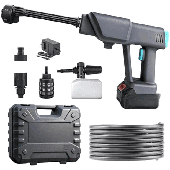 Cordless Pressure Washer Battery Powered; 800PSI Cordless Power Washer with 6-in-1 Nozzle, 16FT High-Elastic Hose, 21V Battery&Charger; Portable Handheld Pressure Washer Cleaner for Home, Car, Garden