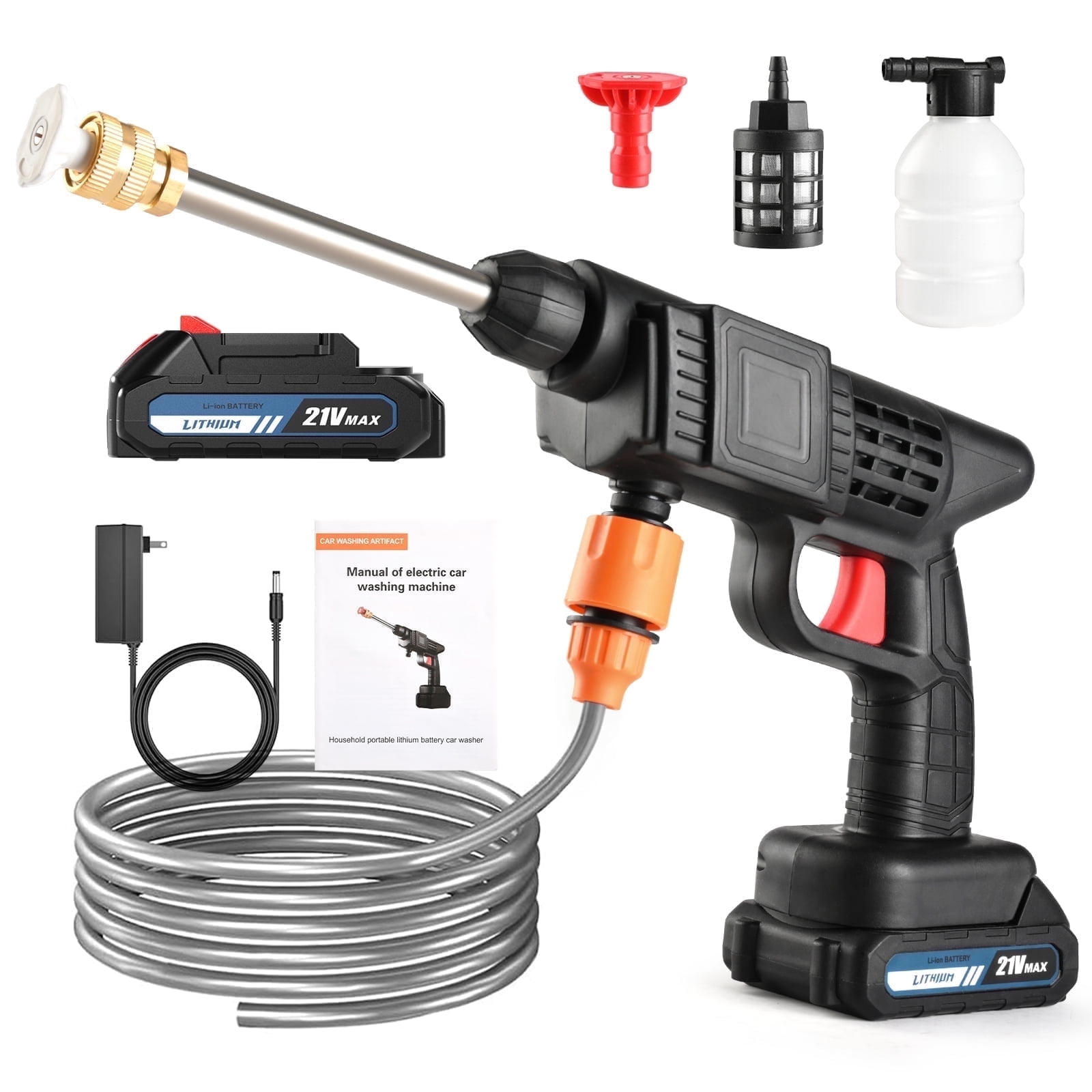 Cordless Pressure Washer 21V 2*Batteries Powered Portable Handheld for Car, Floor, Wall, Fence & Yard Cleaning - Home & Outdoor Use