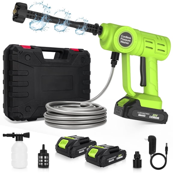 Cordless Pressure Washer, Handheld Portable Power Washer with 2 Batteries & 6-in-1 Nozzle, 17FT High Pressure Hose, for Car/Garden/Patio/Home Cleaning