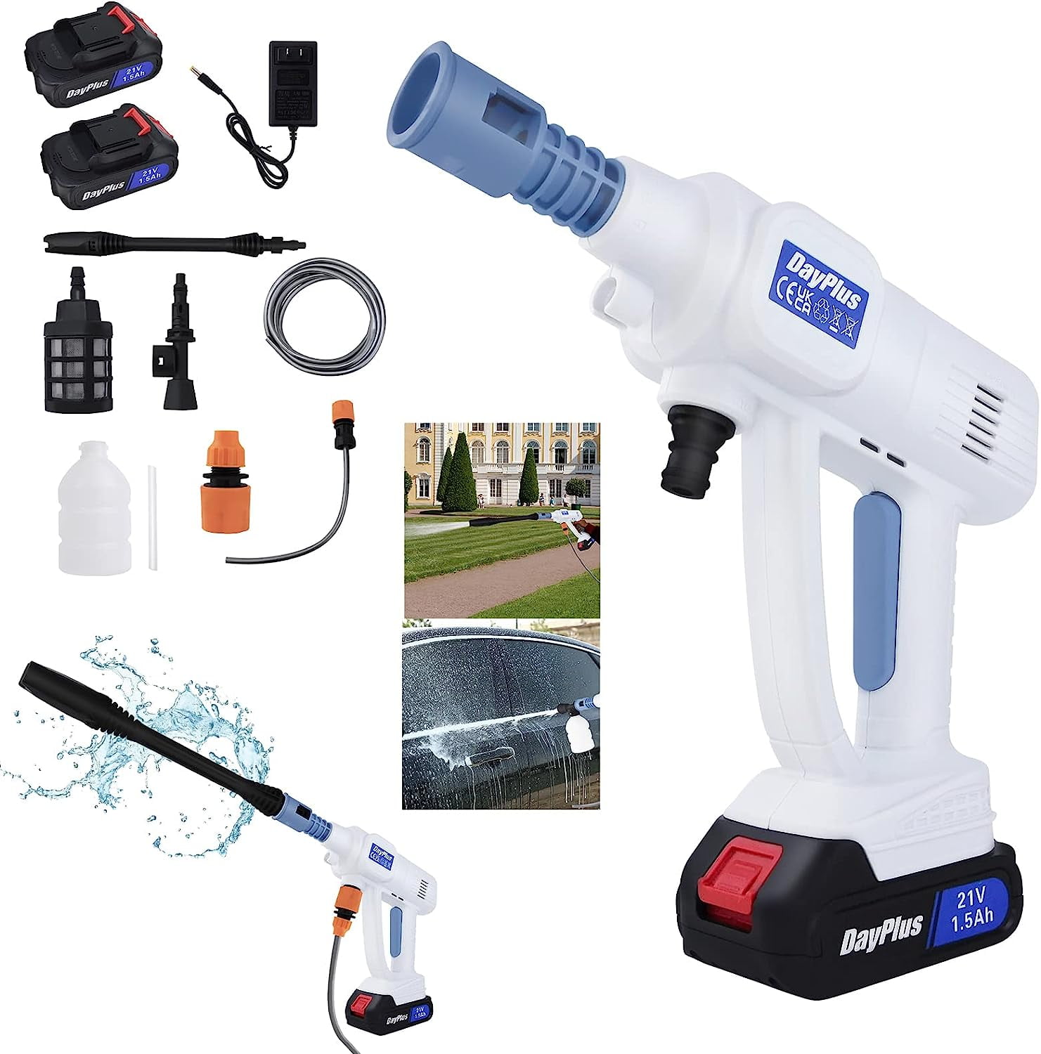 Cordless Pressure Washer, Portable Power Cleaner with 21V 1.3Ah Battery, Electric Power Washer with 6-in-1 Adjustable Nozzle, Suitable for Car Washing & Wall Fences Cleaning & Surface Cleaning