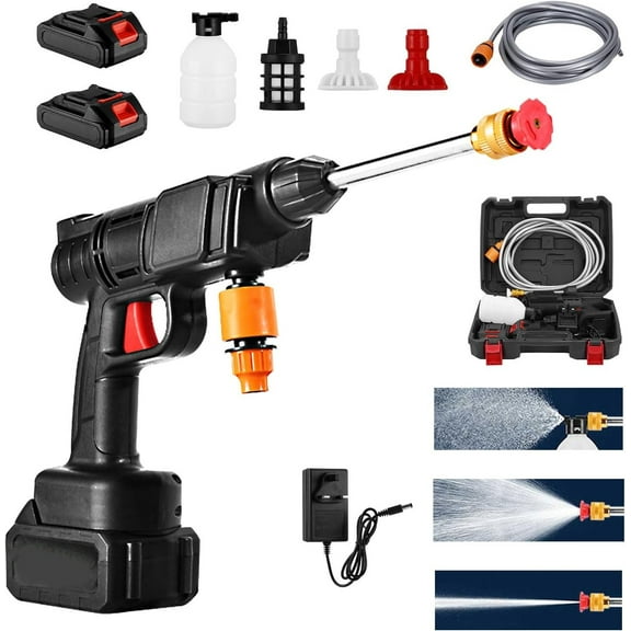 Cordless Pressure Washer, Portable Power Cleaner, Handheld Pressure Washer with 2 Rechargeable Batteries, 2 Nozzles, Hose Cordless Jet Washers for Cars/Floors/Gardens