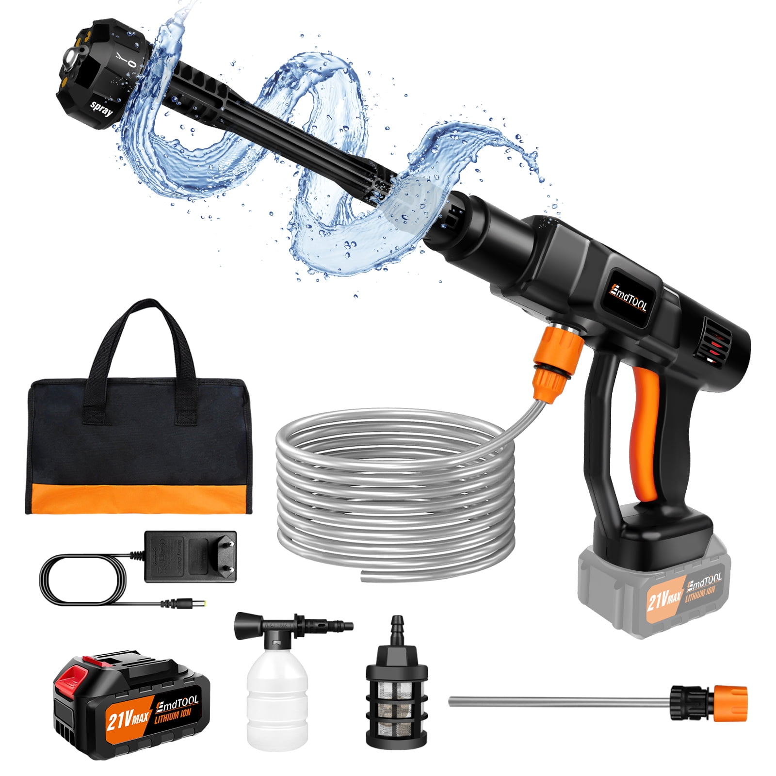 Cordless Pressure Washer, Portable Power Washer with Rechargeable 3.0Ah Battery 6-in-1 Nozzle, Handheld High-Pressure Car Washer Gun with Tool Case for Cars, Floors, Fences