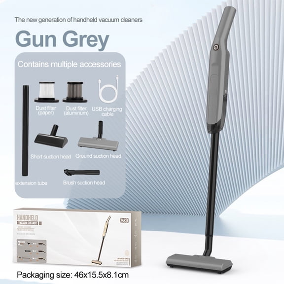 Cordless Push Vacuum Cleaner with Adjustable Handle Length, Powerful Suction, 3 Dust Removal Attachments, 2000mAh Long-Lasting Battery - For Home & Car Cleaning (White/Gray/Black)