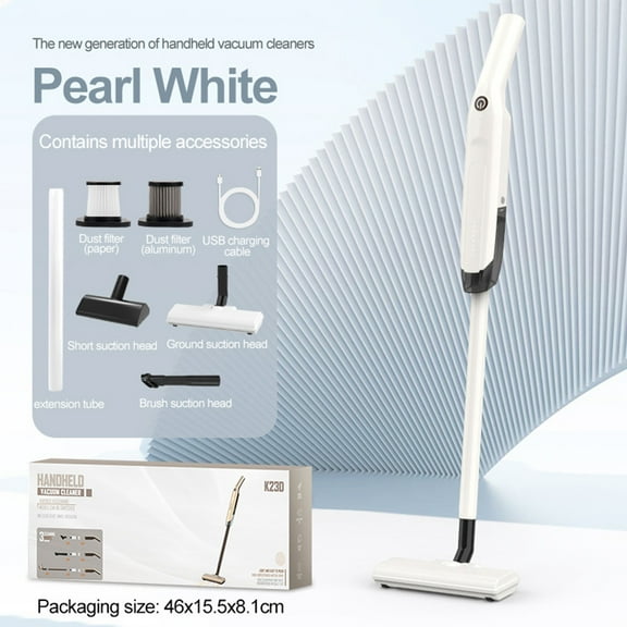 Cordless Push Vacuum Cleaner with Adjustable Handle Length, Powerful Suction, 3 Dust Removal Attachments, 2000mAh Long-Lasting Battery - For Home & Car Cleaning (White/Gray/Black)