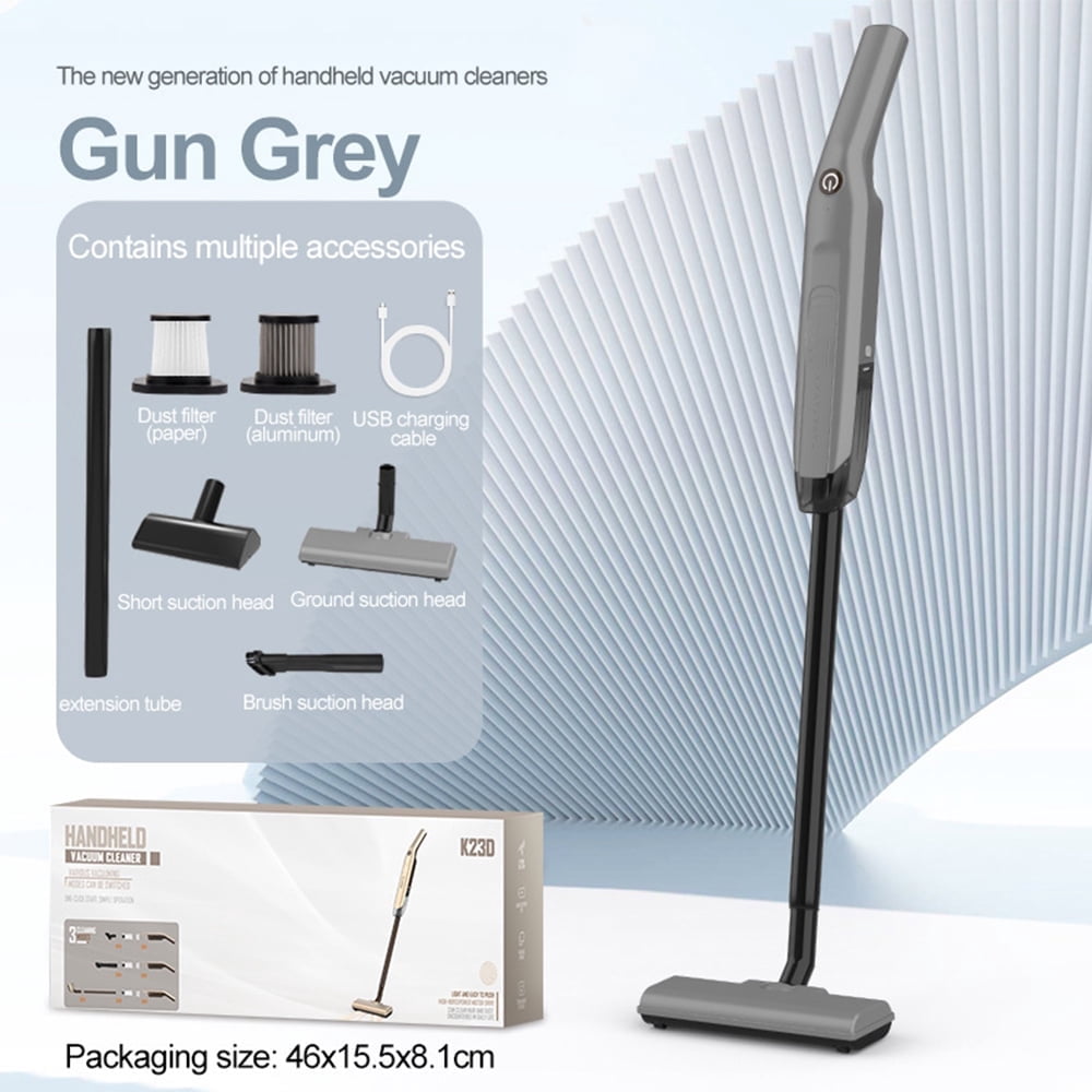 Cordless Push Vacuum Cleaner with Adjustable Handle Length, Powerful Suction, 3 Dust Removal Attachments, 2000mAh Long-Lasting Battery - For Home & Car Cleaning (White/Gray/Black)