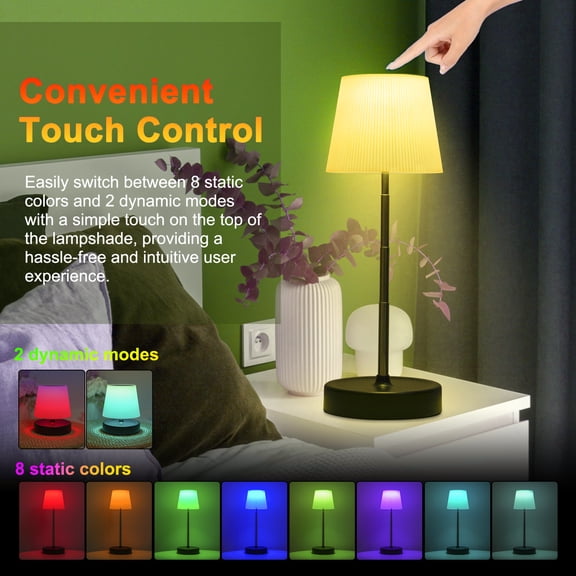 Cordless LED Table Lamp,RGB Stepless Dimming Rechargeable Desk lamp,Portable Touch Control Ambient Light for Patio Restaurant Bars Outdoor Dining Party