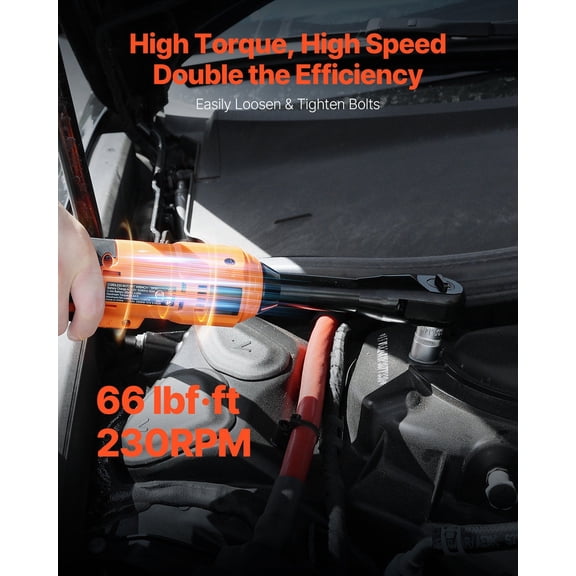 Cordless Ratchet Wrench,3/8"Drive,230 RPM,up to 66 ft-lbs of Torque,Battery Powered Electric Ratchet Wrench Set with Two 2.0Ah Batteries,Charger,Sockets,Adaptors&Cloth Bag