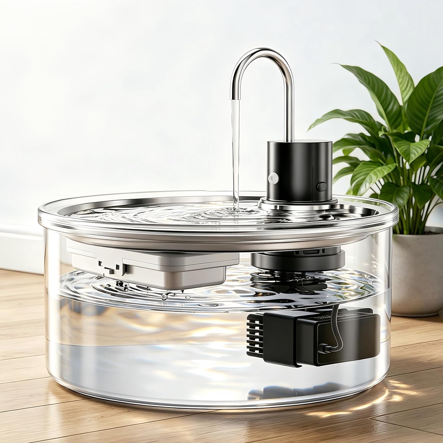 Cordless Rechargeable 108oz Glass Cat Water Fountain - Ultra-Quiet Automatic Pet Water Dispenser for Multiple Pets
