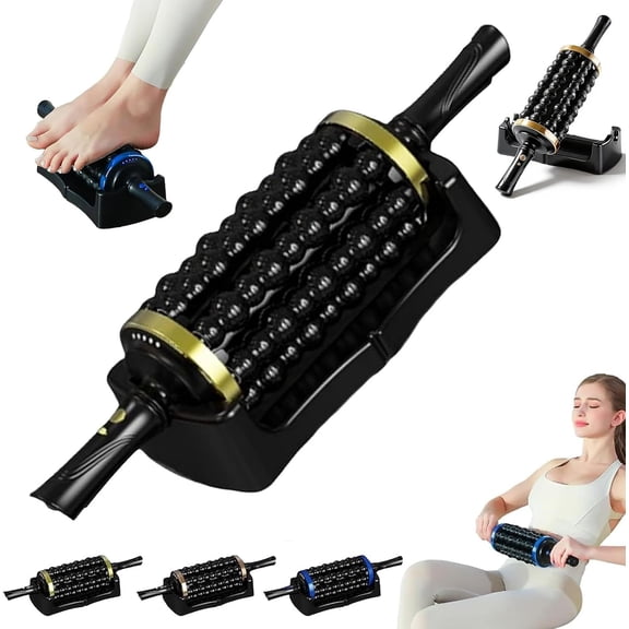 Cordless Rechargeable Electric Rolling Percussion Roller with Stand Base, Adjustable Intensity Deep Tissue Roller for Feet Legs Back Muscle Relaxation Workout Recovery