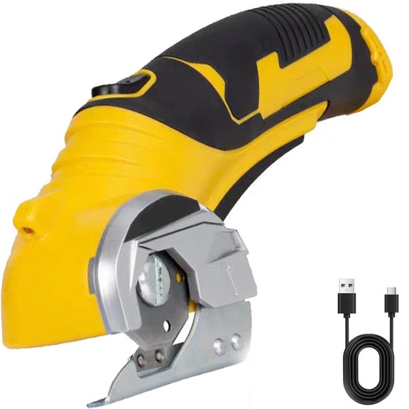 Cordless Rechargeable Electric Scissor, Cardboard Cutter with LED Light, Electric Box Cutter, Electric Scissors for Cardboard, Electric Scissors for Cutting Fabric, USB Charging (Yellow)
