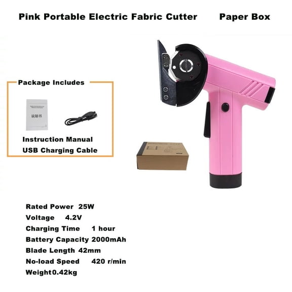 Cordless Rechargeable Handheld Electric Fabric Scissors, Portable Rotary Cutting Tool For Leather, Fabric, Carpet And Multi-Material Trimming & DIY Sewing Projects,pink