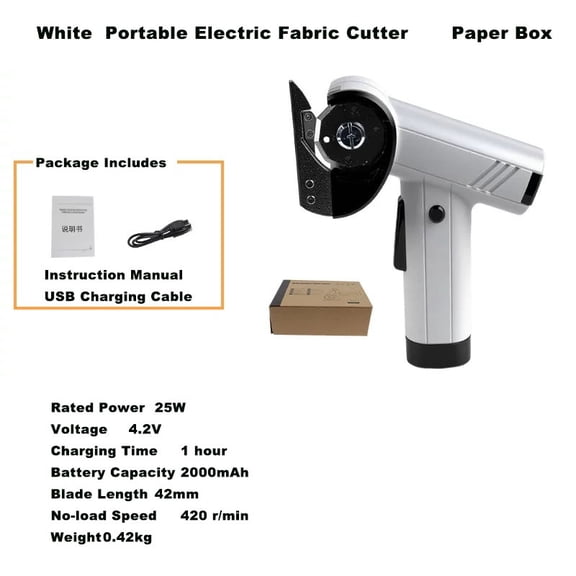Cordless Rechargeable Handheld Electric Fabric Scissors, Portable Rotary Cutting Tool For Leather, Fabric, Carpet And Multi-Material Trimming & DIY Sewing Projects,white
