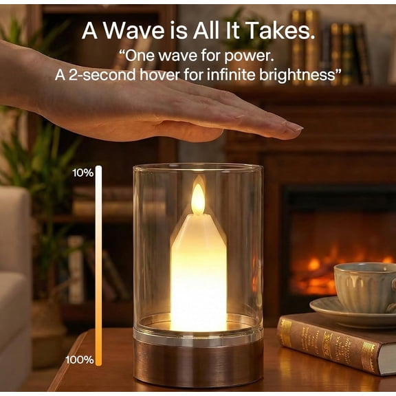 Cordless Rechargeable - Magic Gesture Control Bedside Lamp, 5200mAh Battery Operated Night Light, Stepless Dimmable Warm LED with Real Glass & Metal Base, Portable for Bedroom, Patio
